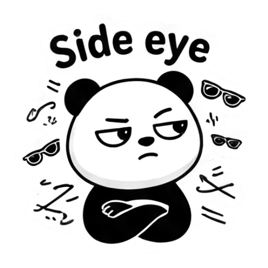 Skeptical panda giving side eye with sunglasses Keith Haring Style Panda sticker for expressive chats and social replies.
