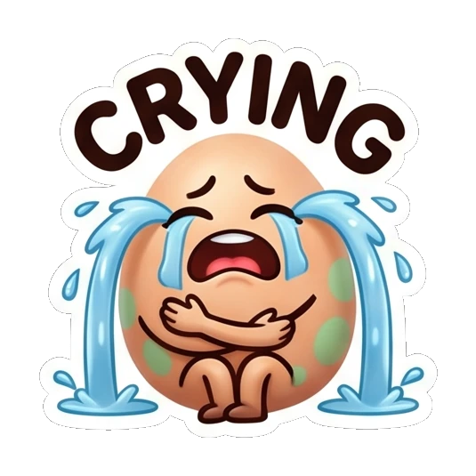 Spotted egg crying with blue tears, text CRYING Cool Spotted Egg Expressions sticker for expressive chats and social replies.
