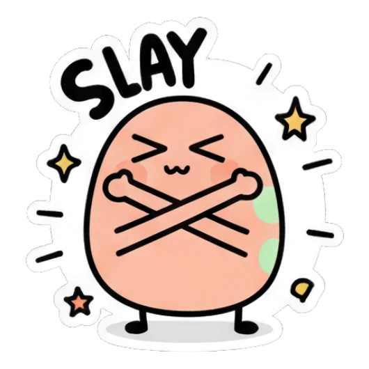 Egg making an X gesture with arms and SLAY text Doodle Egg Moods sticker for expressive chats and social replies.