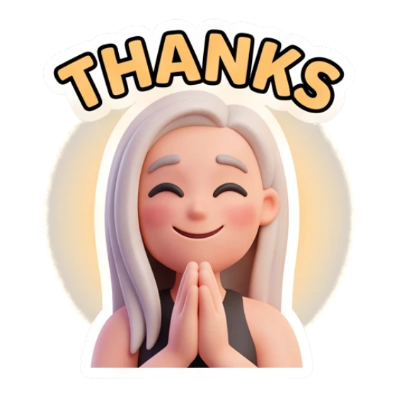 Blonde girl with hands together in a prayer gesture saying thanks. Blonde Girl Daily Vibes sticker for expressive chats and social replies.