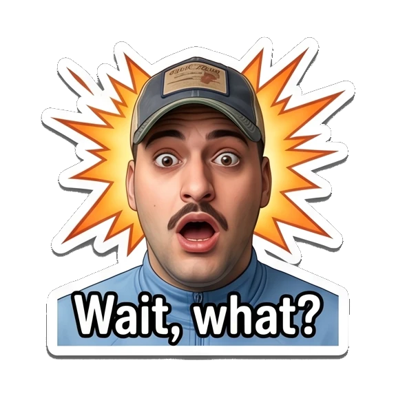 Man with mustache in cap looking shocked with explosion background Mustache Guy Daily Vibes sticker for expressive chats and social replies.