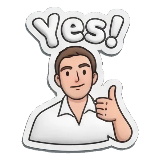 Man giving a thumbs up with a friendly smile with text Yes! Everyday Guy Expressions sticker for expressive chats and social replies.