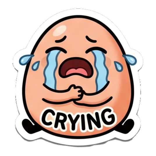 Sad crying egg with blue tears and text CRYING Little Egg Emotions sticker for expressive chats and social replies.