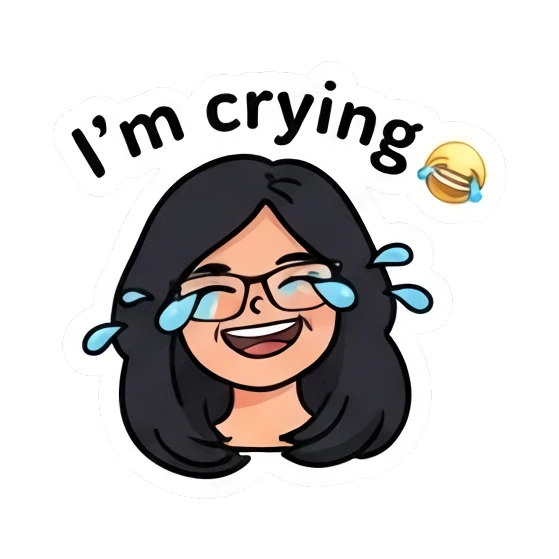 Girl laughing with tears, text 'I'm crying' Daily Life of a Cool Girl sticker for expressive chats and social replies.