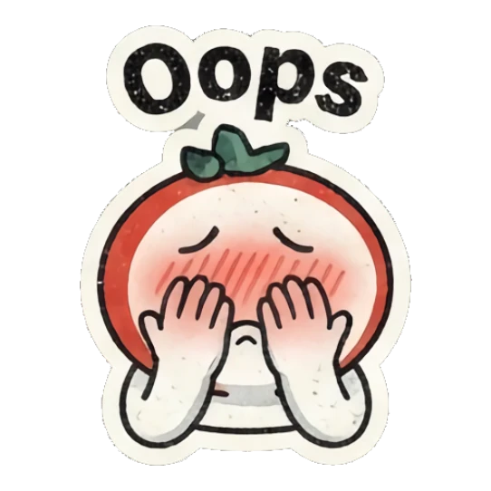 Embarrassed tomato character covering face with hands and text Oops Retro Tomato Moods sticker for expressive chats and social replies.