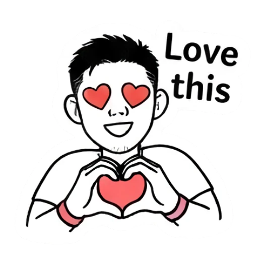 Young man making a heart shape with his hands Cool Guy Daily Vibes sticker for expressive chats and social replies.
