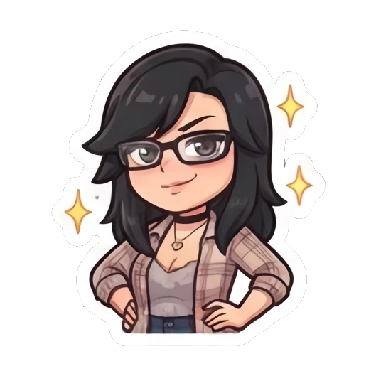 Girl with glasses standing confidently with hands on hips Chibi Girl Daily Life sticker for expressive chats and social replies.