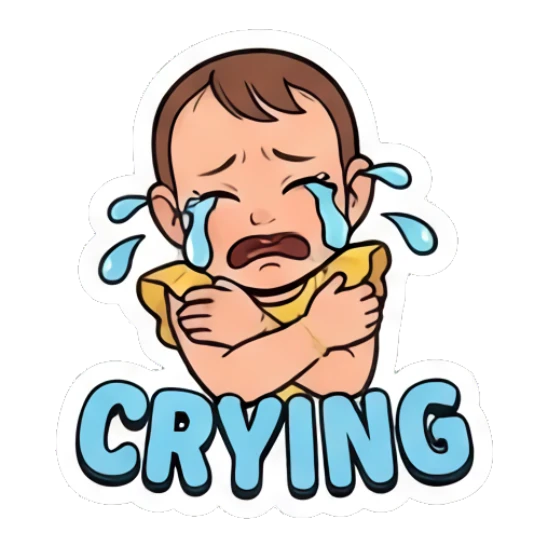 Sad toddler crying with blue tears Little Sunshine Expressions sticker for expressive chats and social replies.