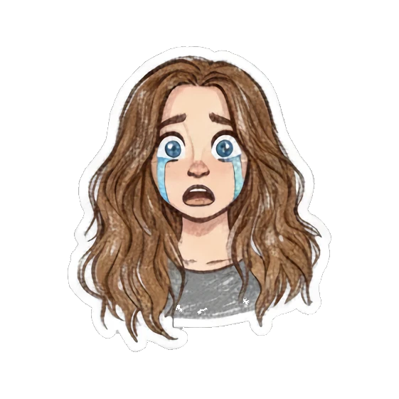 Curly-haired girl crying with blue tears. Curly Haired Girl Moods sticker for expressive chats and social replies.