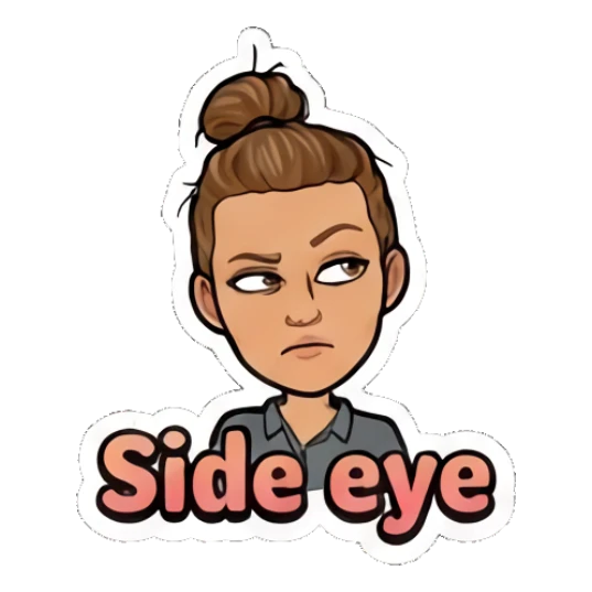 Girl giving a skeptical side eye with Side eye text Retro Cartoon Girl Daily Life sticker for expressive chats and social replies.