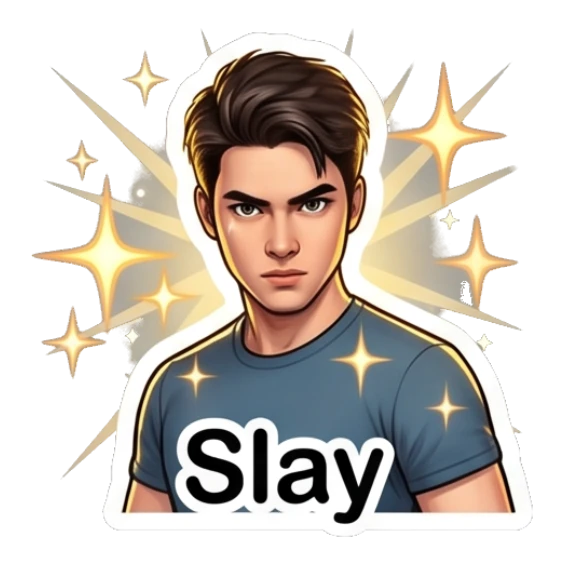 Young man looking cool and confident with a sparkle effect. Daily Life of a Cool Guy sticker for expressive chats and social replies.