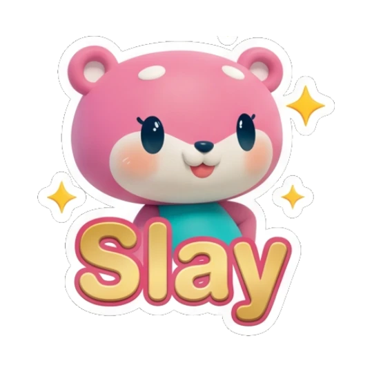 Pink bear looking confident and cool with text Slay Pinky Bear Daily Vibes sticker for expressive chats and social replies.