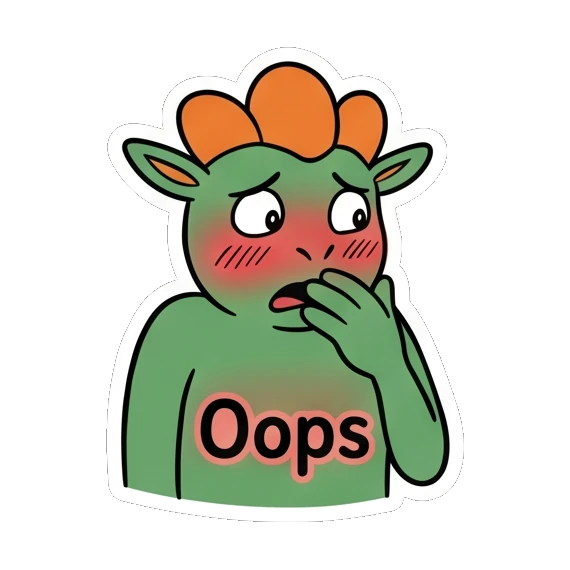 Embarrassed green goblin blushing and covering mouth, text Oops Green Goblin Mischief sticker for expressive chats and social replies.