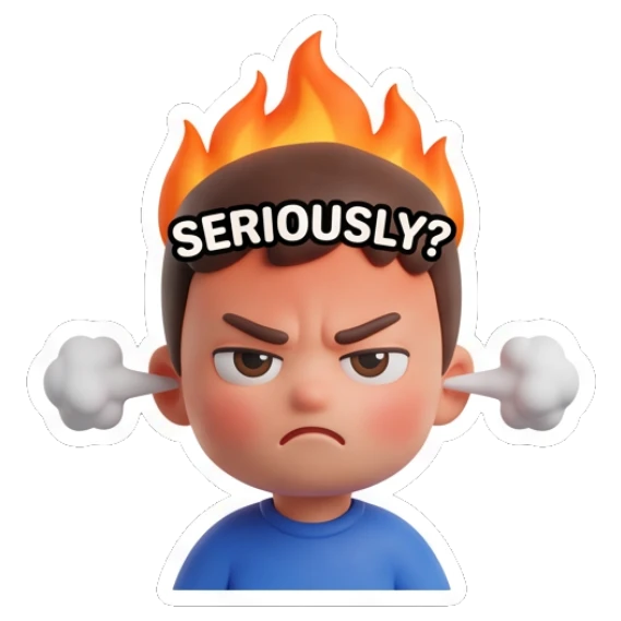Boy looking angry with fire hair and steam Little Boy Daily Vibes sticker for expressive chats and social replies.