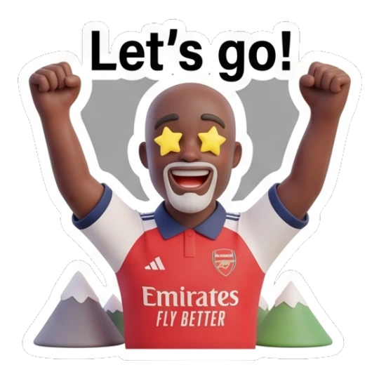 Man cheering with arms raised and star eyes with text Let's go! Arsenal Fan Emotions sticker for expressive chats and social replies.