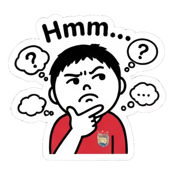 Pensive soccer boy thinking with question marks and 'Hmm...' text Keith Haring Style Soccer Boy sticker for expressive chats and social replies.