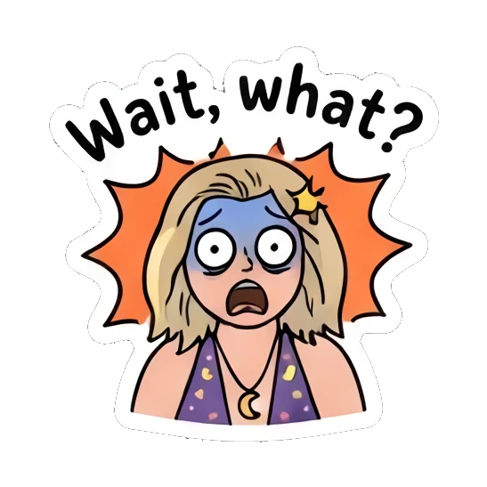 Shocked girl with wide eyes and open mouth, saying Wait what Festival Boho Girl sticker for expressive chats and social replies.
