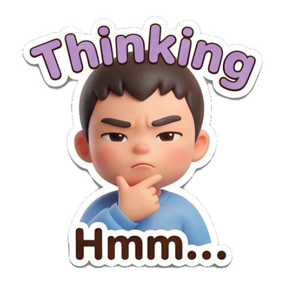 Pensive boy resting his chin on his hand while thinking. Little Boy Daily Expressions sticker for expressive chats and social replies.
