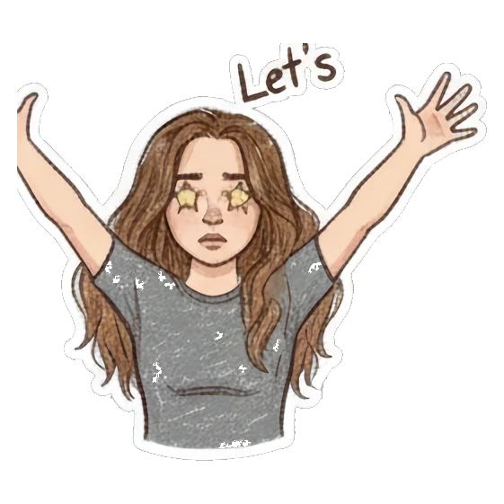 Curly-haired girl cheering with star eyes. Curly Haired Girl Moods sticker for expressive chats and social replies.