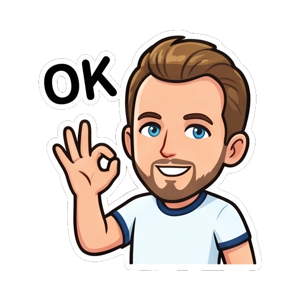 Bearded man making an OK hand gesture with a confident smile Cheerful Bearded Guy sticker for expressive chats and social replies.