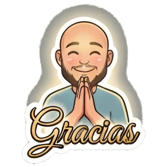 Bald man praying with a glowing halo, text Gracias Bald Guy Daily Vibes sticker for expressive chats and social replies.