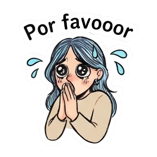 Girl with big watery eyes pleading, text 'Por favooor' Daily Doodle Girl Vibes sticker for expressive chats and social replies.