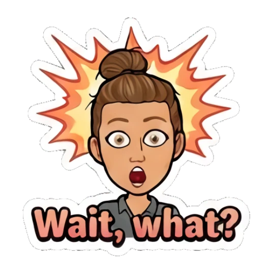 Girl looking shocked with explosion background and Wait what text Retro Cartoon Girl Daily Life sticker for expressive chats and social replies.