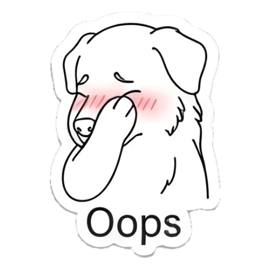 Shy dog covering face with paws and blushing Indie Line Art Doggy sticker for expressive chats and social replies.