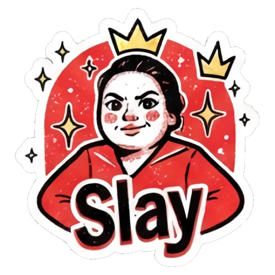 Girl posing with crown and Slay text Punk Girl Daily Vibes sticker for expressive chats and social replies.