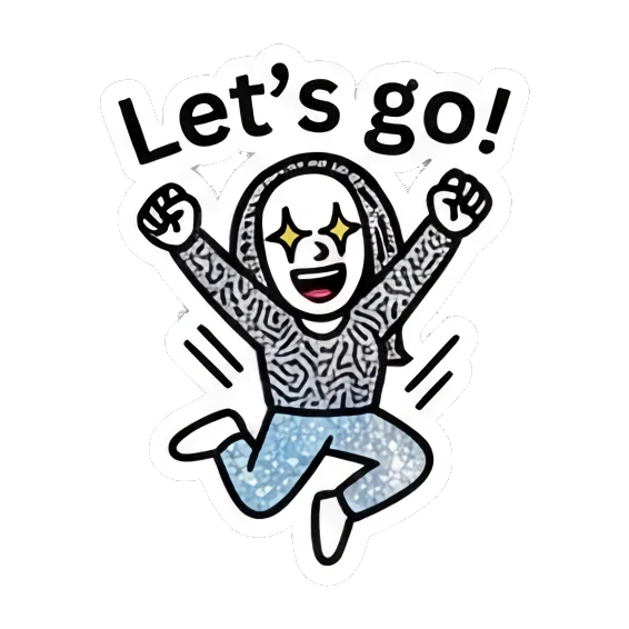 Excited girl jumping for joy with text Let's go! Keith Haring Style Girl sticker for expressive chats and social replies.