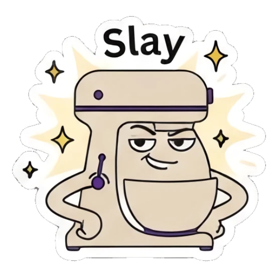 Mixer posing confidently with hands on hips Kitchen Mixer Moods sticker for expressive chats and social replies.