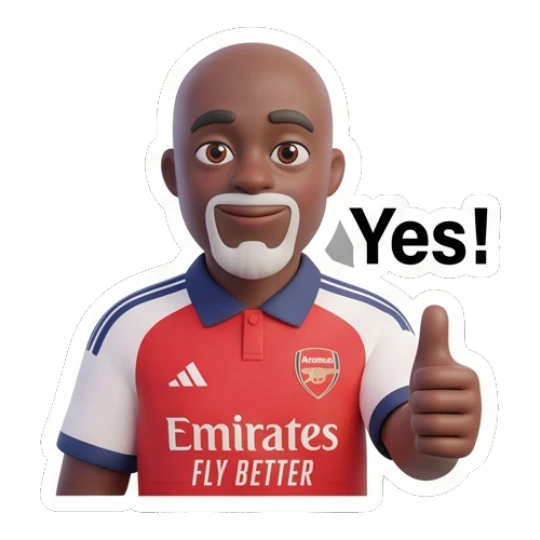 Man giving a thumbs up with a smile with text Yes! Arsenal Fan Emotions sticker for expressive chats and social replies.