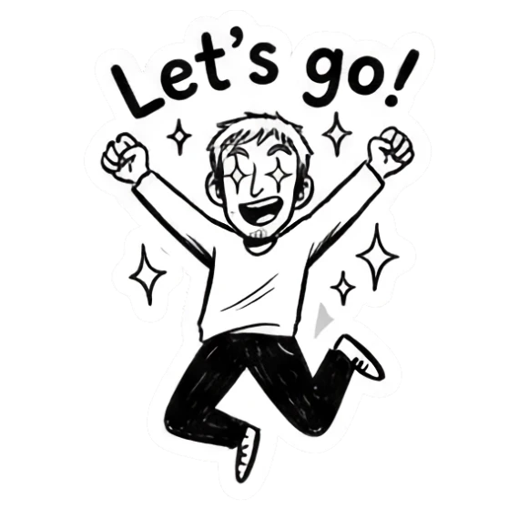 Excited man jumping in the air with sparkles saying Let is go Doodle Guy Daily Vibes sticker for expressive chats and social replies.