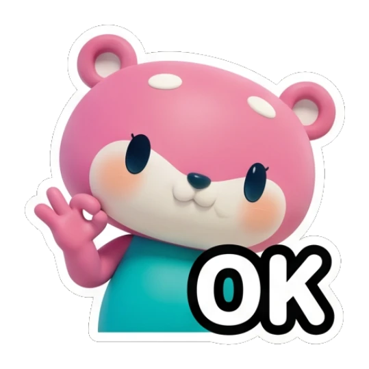 Pink bear making an OK hand gesture with text OK Pinky Bear Daily Vibes sticker for expressive chats and social replies.