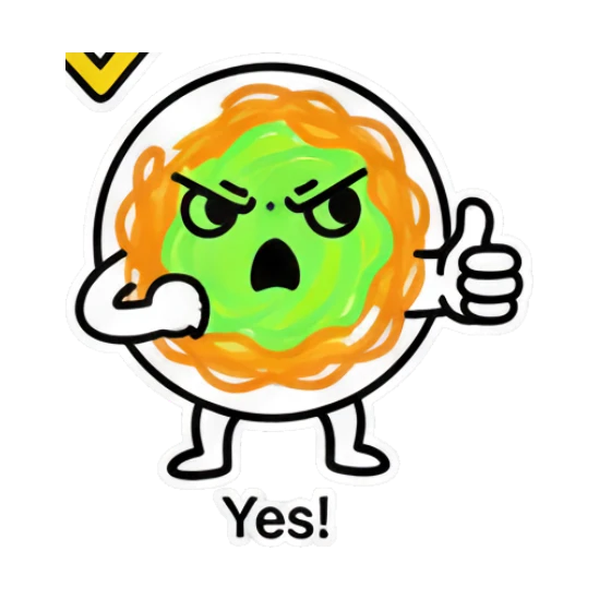 Noodle character looking aggressive with checkmark and 'Yes!' text Noodle Buddy Emotions sticker for expressive chats and social replies.