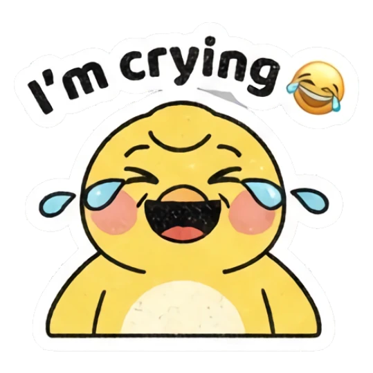 Crying yellow chick laughing with tears of joy Gritty Retro Chick sticker for expressive chats and social replies.