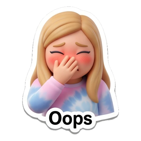 Blonde girl covering face in embarrassment, text Oops Blonde Girl Daily Vibes sticker for expressive chats and social replies.