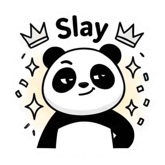 Confident panda saying Slay with crowns Keith Haring Style Panda sticker for expressive chats and social replies.