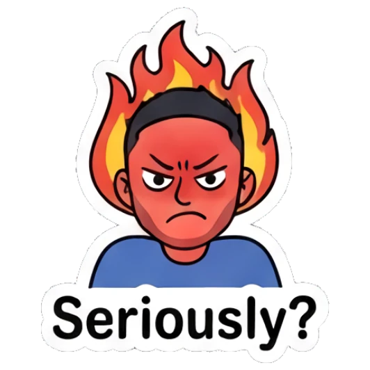 Young man with a fiery aura around his head, angry and frustrated. Daily Vibe Guy sticker for expressive chats and social replies.