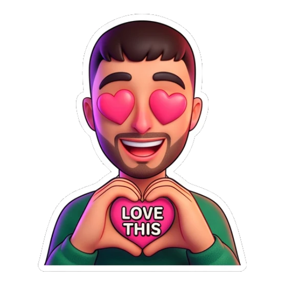 Guy making a heart shape with hands and Love This text Cheerful Guy Daily Vibes sticker for expressive chats and social replies.