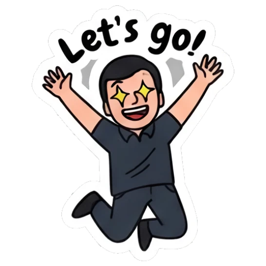 Man jumping with excitement and star eyes saying Let's go! Everyday Office Guy sticker for expressive chats and social replies.
