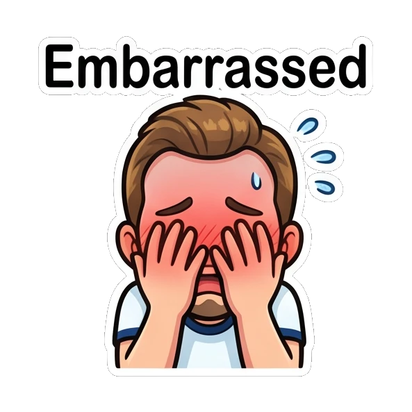 Bearded man feeling embarrassed and blushing with hands covering face Cheerful Bearded Guy sticker for expressive chats and social replies.