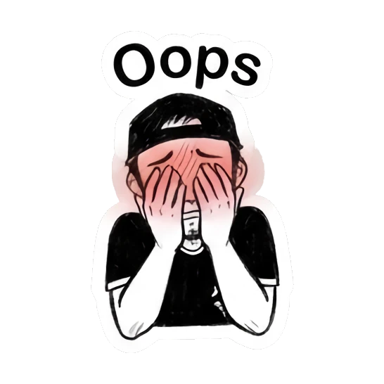 Embarrassed man covering face with hands saying Oops Cool Guy Doodle Daily sticker for expressive chats and social replies.