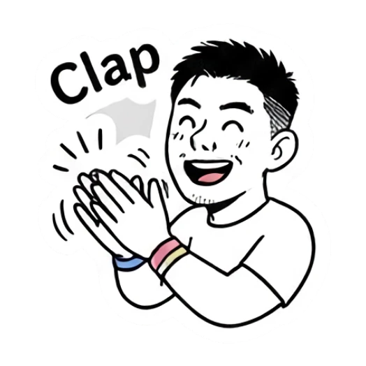 Young man clapping hands with a happy expression Cool Guy Daily Vibes sticker for expressive chats and social replies.