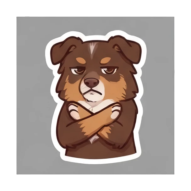 Aussie dog looking grumpy with arms crossed. Cheerful Aussie Buddy sticker for expressive chats and social replies.
