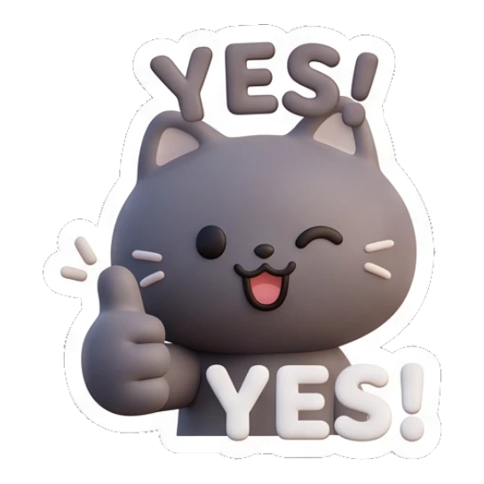 Cheerful grey cat giving a thumbs up saying yes. Moody Grey Cat Daily sticker for expressive chats and social replies.
