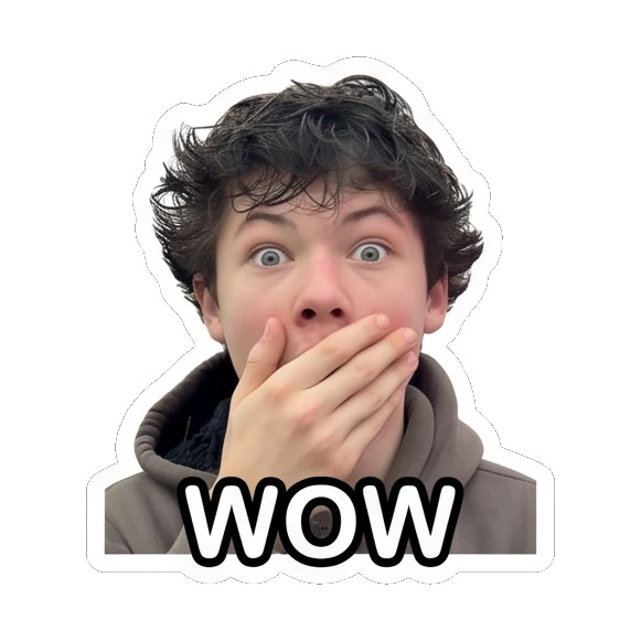 Teen boy covering mouth with hands, surprised, text WOW Teen Boy Daily Expressions sticker for expressive chats and social replies.