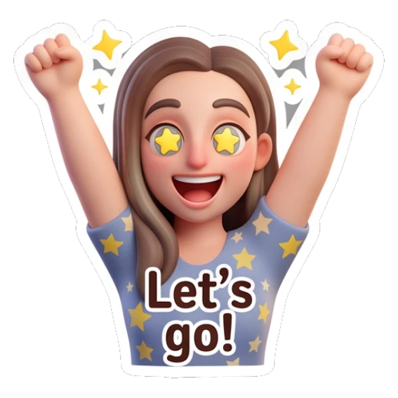 Girl cheering with hands up Let's go Cheerful 3D Girl Expressions sticker for expressive chats and social replies.