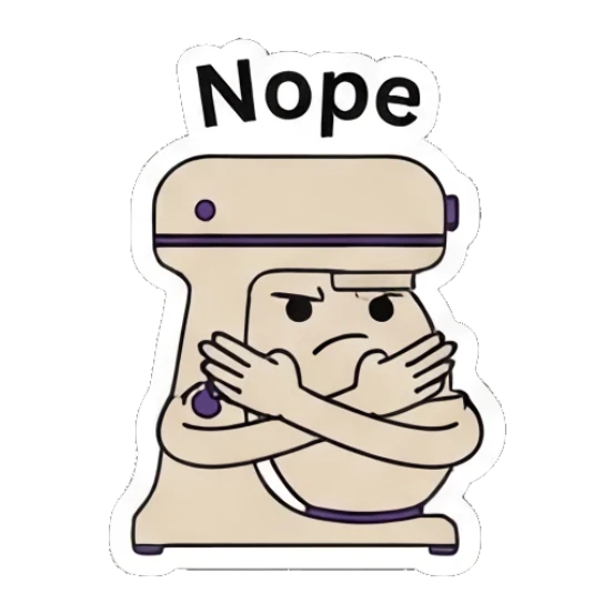 Mixer looking grumpy with crossed arms Kitchen Mixer Moods sticker for expressive chats and social replies.