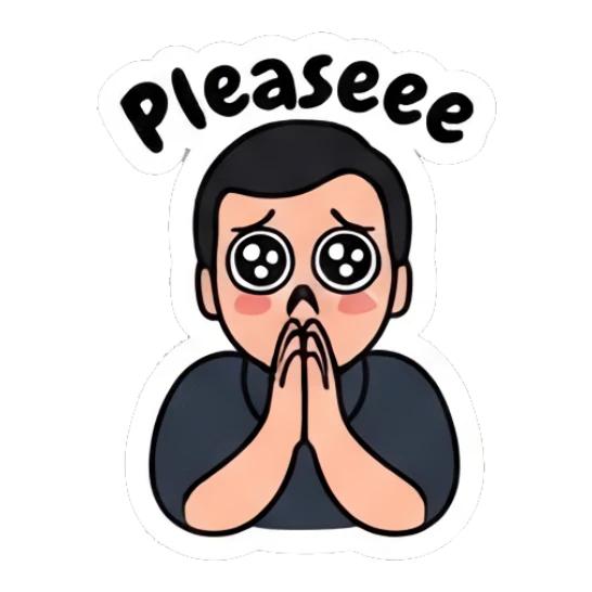 Man with pleading eyes and hands together saying Pleaseee. Everyday Office Guy sticker for expressive chats and social replies.